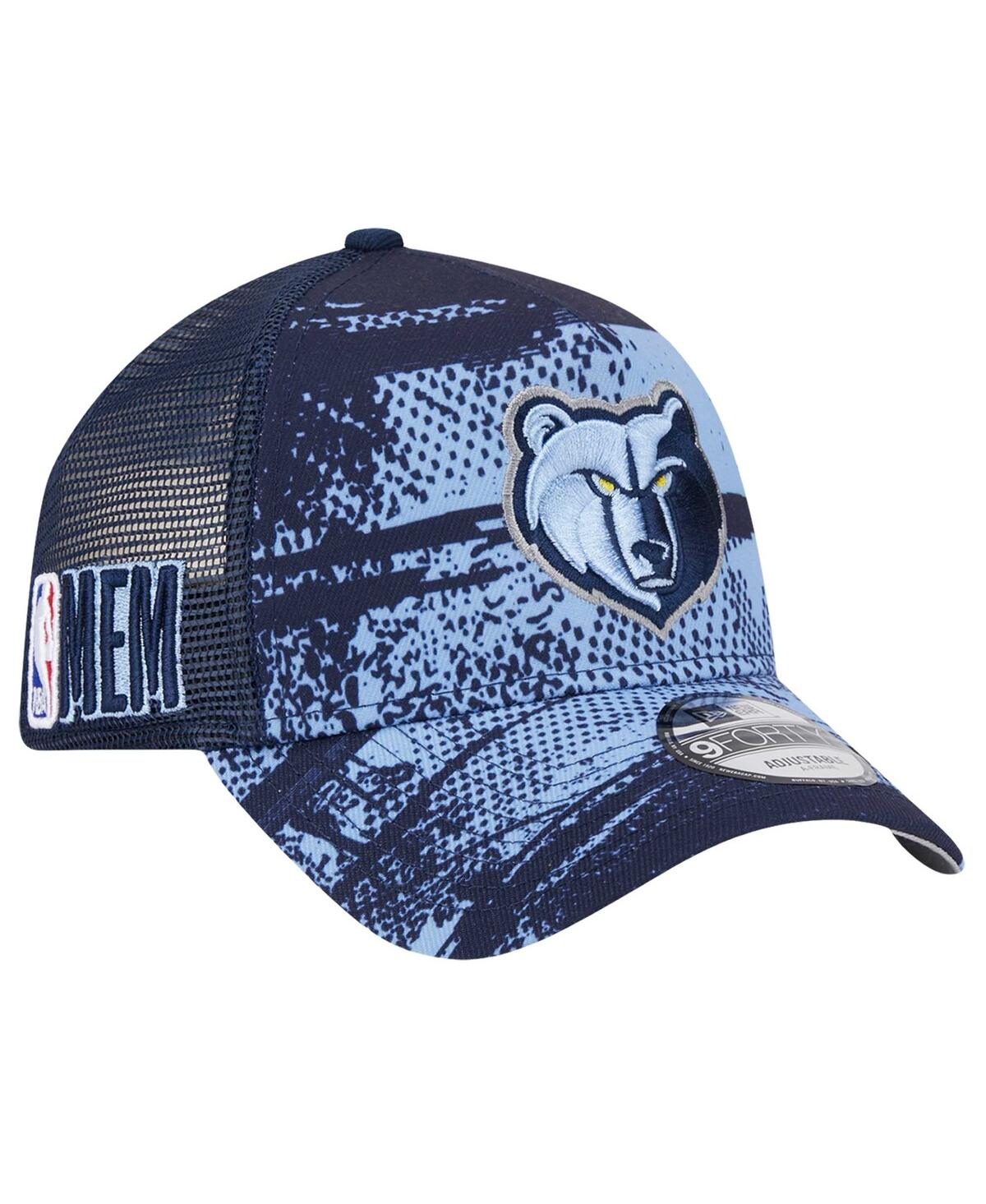 NEW ERA MEN'S NAVY/LIGHT BLUE MEMPHIS GRIZZLIES TIP OFF A-FRAME TRUCKER 9FORTY ADJUSTABLE HAT 