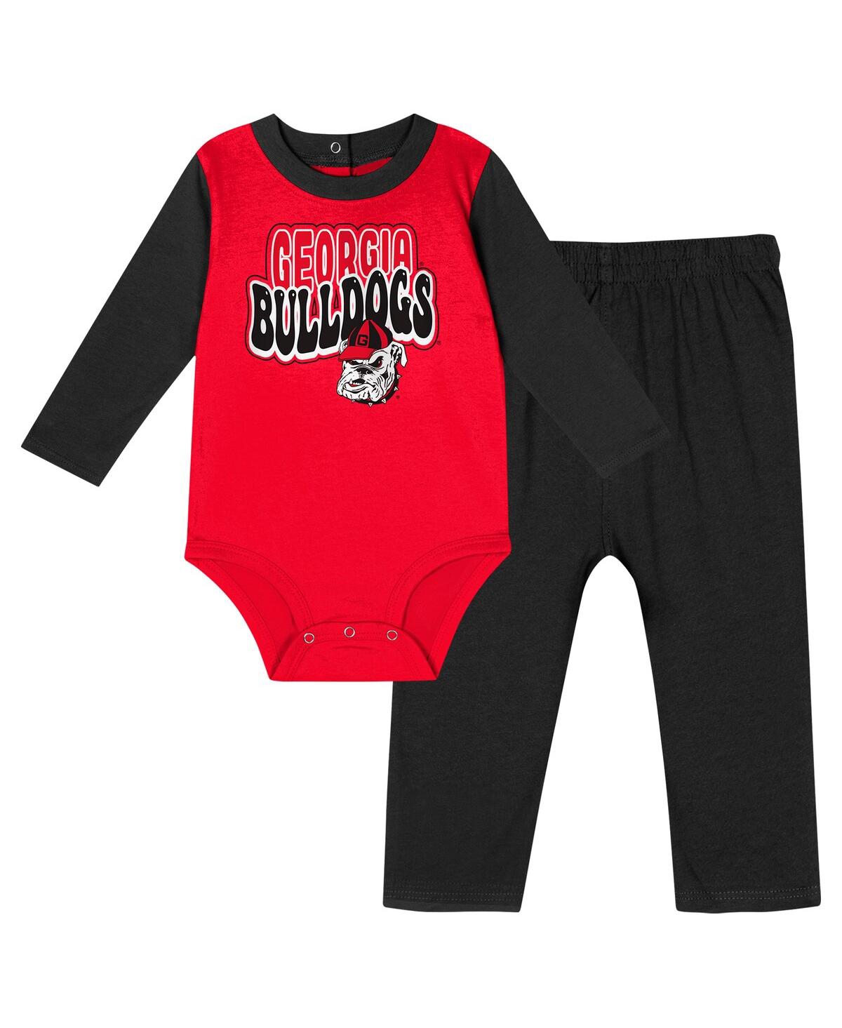 Outerstuff Baby Boys And Girls 2-piece Georgia Bulldogs Double Up Long Sleeve Bodysuit And Pant Set In Red