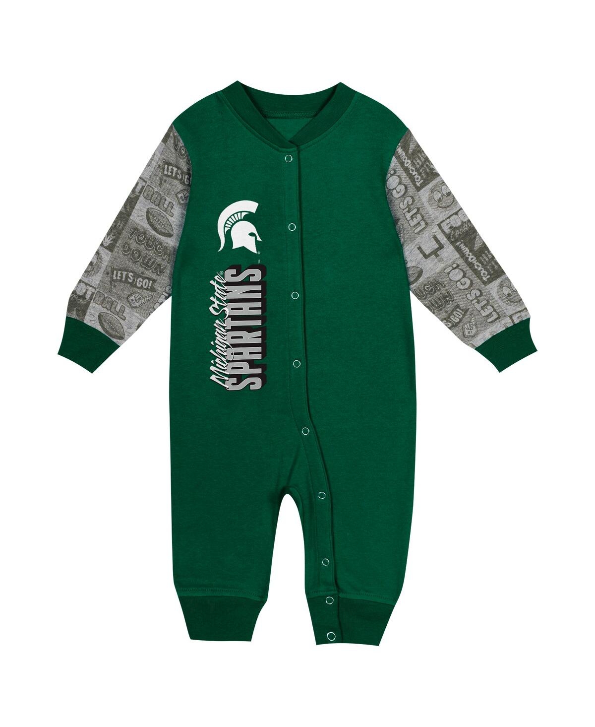 Outerstuff Baby Boys And Girls Green Michigan State Spartans Playbook Colorblock Long Sleeve Coveralls In Green