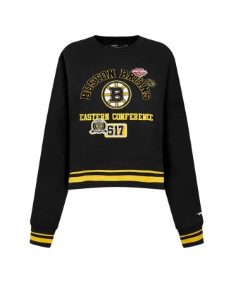 Women's Black Boston Bruins Area Code Cropped Pullover Sweatshirt