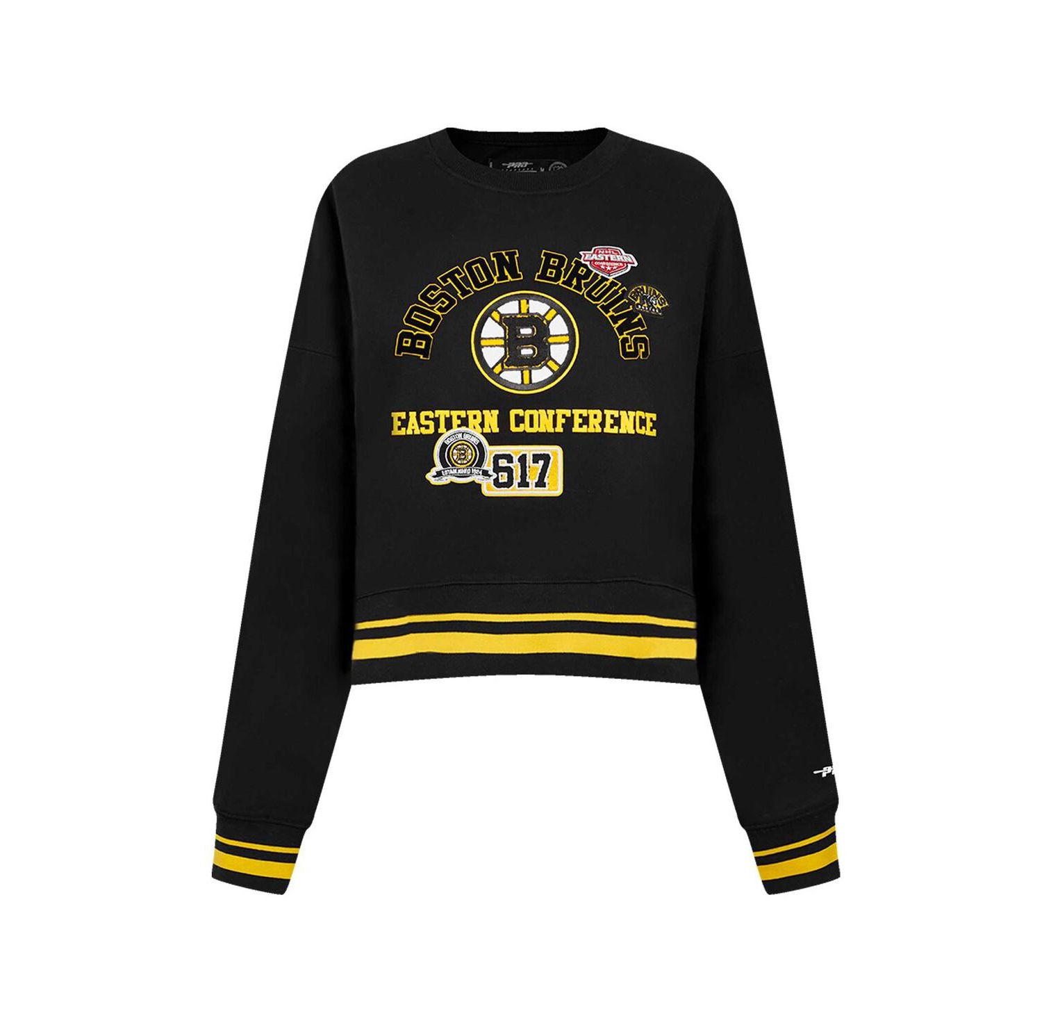 Women's Black Boston Bruins Area Code Cropped Pullover Sweatshirt