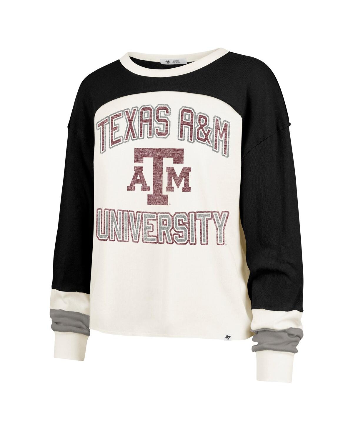 47 BRAND WOMEN'S CREAM TEXAS A&M AGGIES DOUBLE HEADER CURVE RAGLAN LONG SLEEVE T-SHIRT 