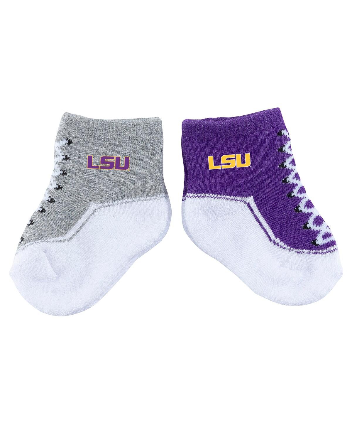 Zoozatz Baby Boys And Girls 2-pack Lsu Tigers Shoe Socks In Purple,gray