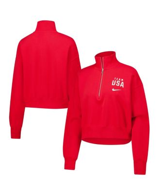 Nike - Women's Red Team USA Phoenix Cropped Half-Zip Jacket