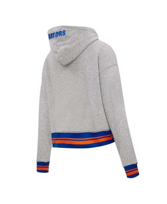 Women's Heather Gray Florida Gators Script Tail Fleece Cropped Pullover Hoodie
