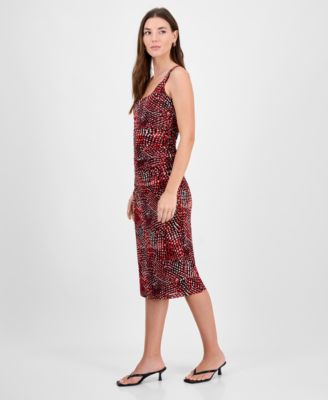 Women's Abstract-Print Mesh Ruched Midi Dress, Exclusively at Macy's