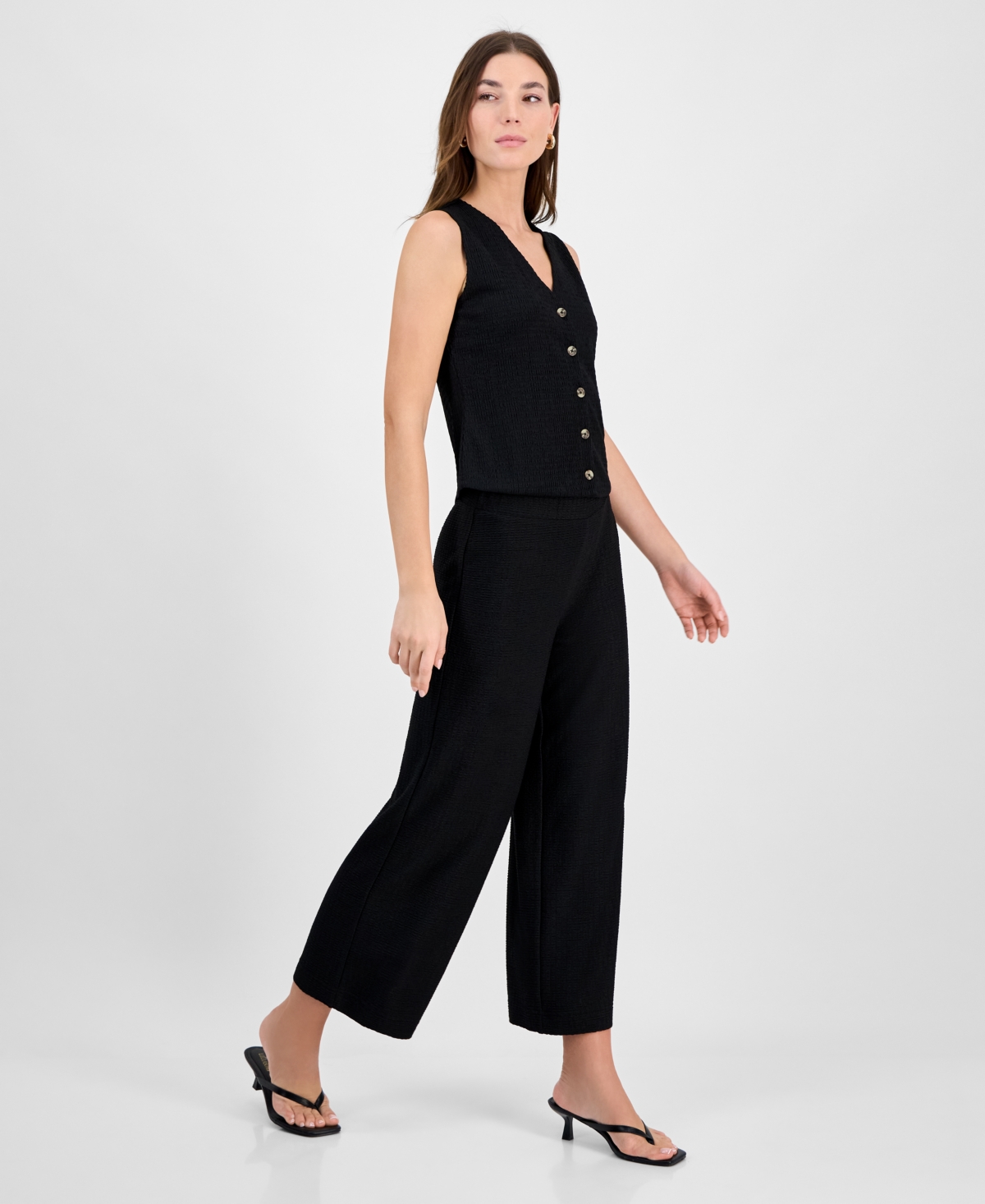 Bar Iii Women's Textured Knit V-neck Button-front Vest, Exclusively At Macy's