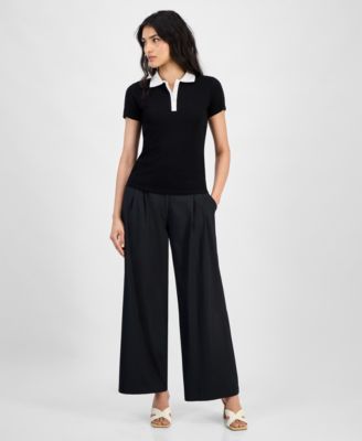 Women's Short-Sleeve Rib-Knit Polo Shirt, Exclusively at Macy's