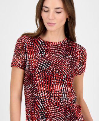 Women's Printed Mesh Crewneck Short-Sleeve Top