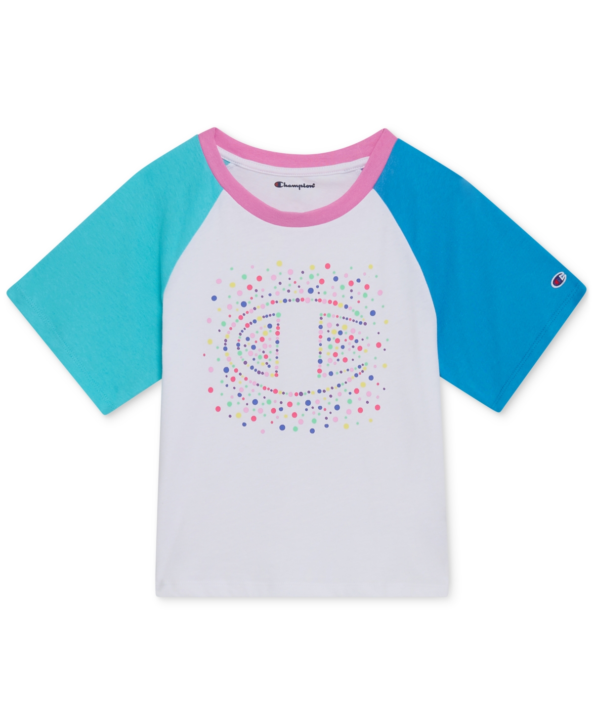 Champion Big Girls Meet And Greet Logo Graphic Colorblocked T-shirt In Bright White