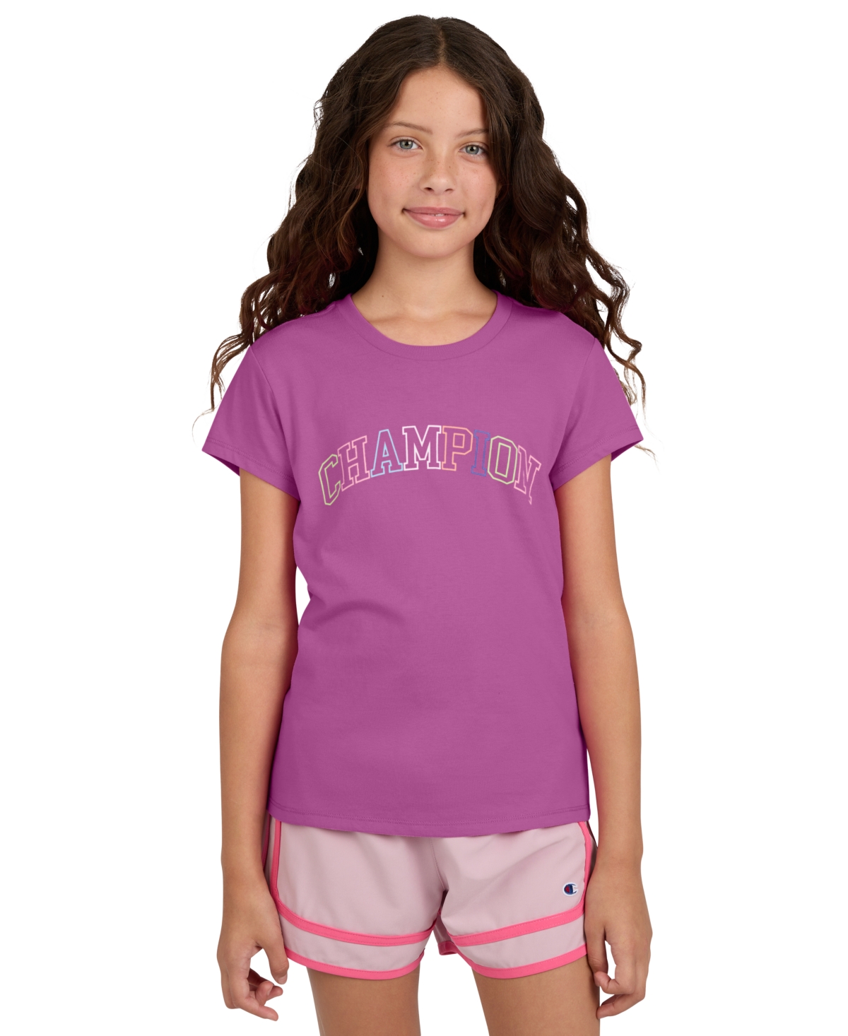 Champion Big Girls Short-sleeve Logo Graphic T-shirt In Rose
