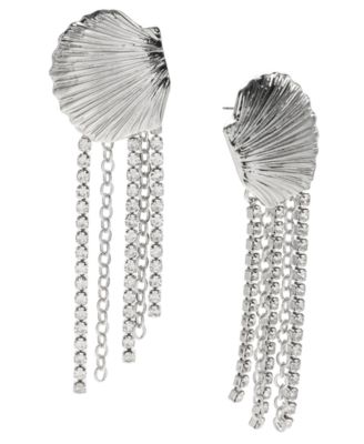 I.N.C. International Concepts - Rhodium-Plated Shell & Rhinestone Fringe Statement Earrings
