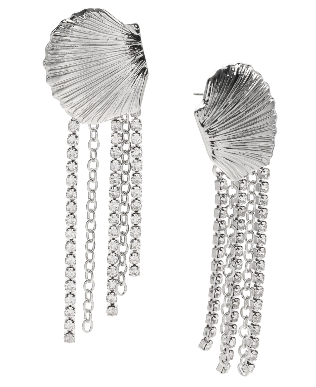 Rhodium-Plated Shell & Rhinestone Fringe Statement Earrings, Exclusively at Macy's - Gray