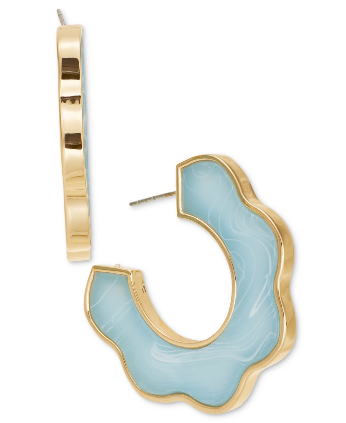 Gold-Tone Medium Color Stone C-Hoop Earrings, 1.6", Exclusively at Macy's - Blue