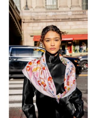 Double Sided Wool Silk Scarf Of Pink Blossom Jungle