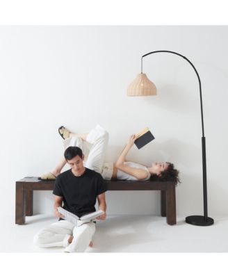 Lark 75 in. Boho Wicker LED Floor Lamp with Rattan Empire Shade