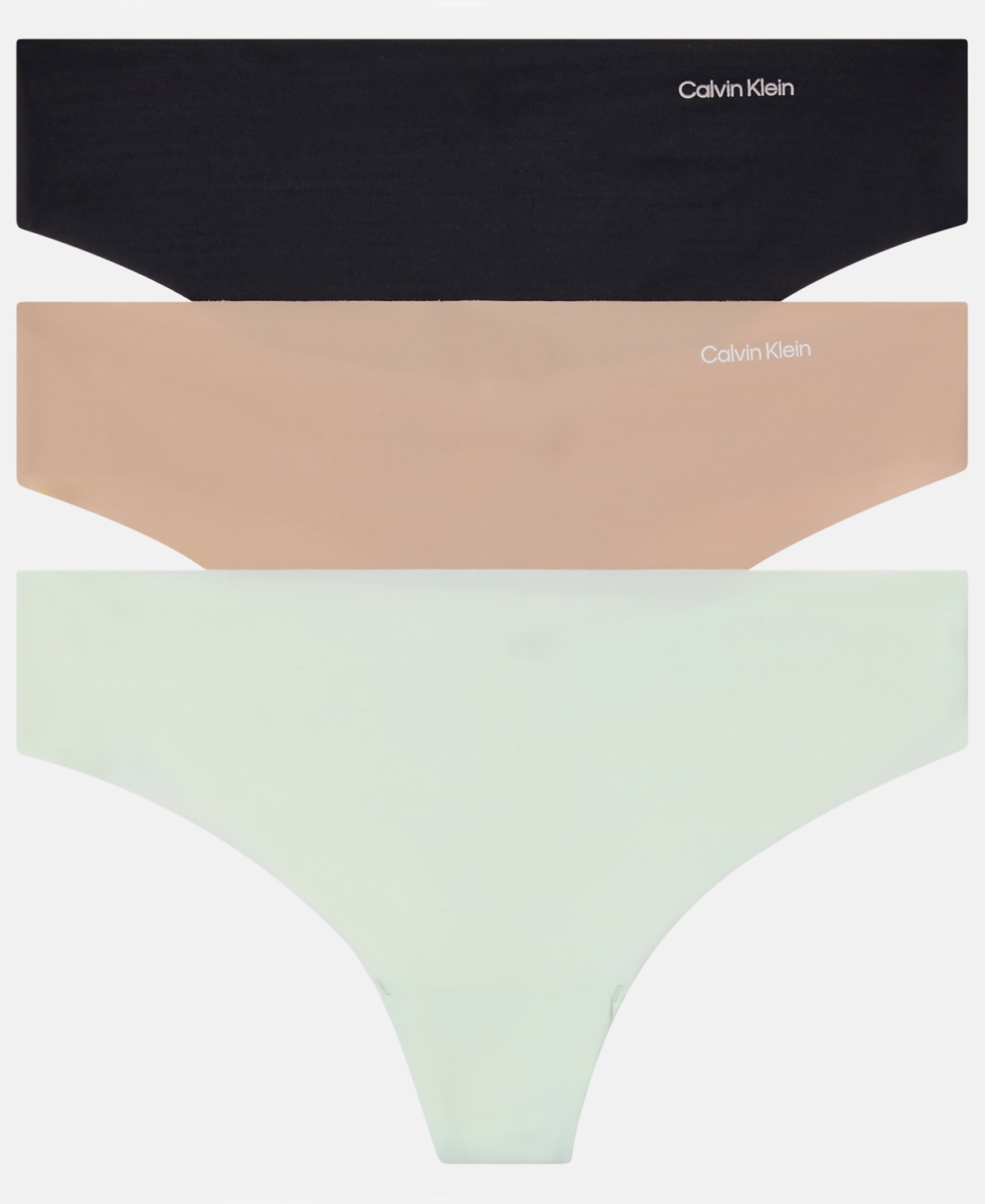 Shop Calvin Klein Women's Invisibles 3-pack Thong Underwear Qd3558 In Black,cedar,lime Crme