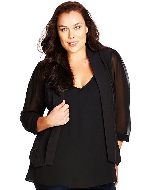 City Chic Plus Size SheerSleeve Cropped Blazer Jackets & Blazers