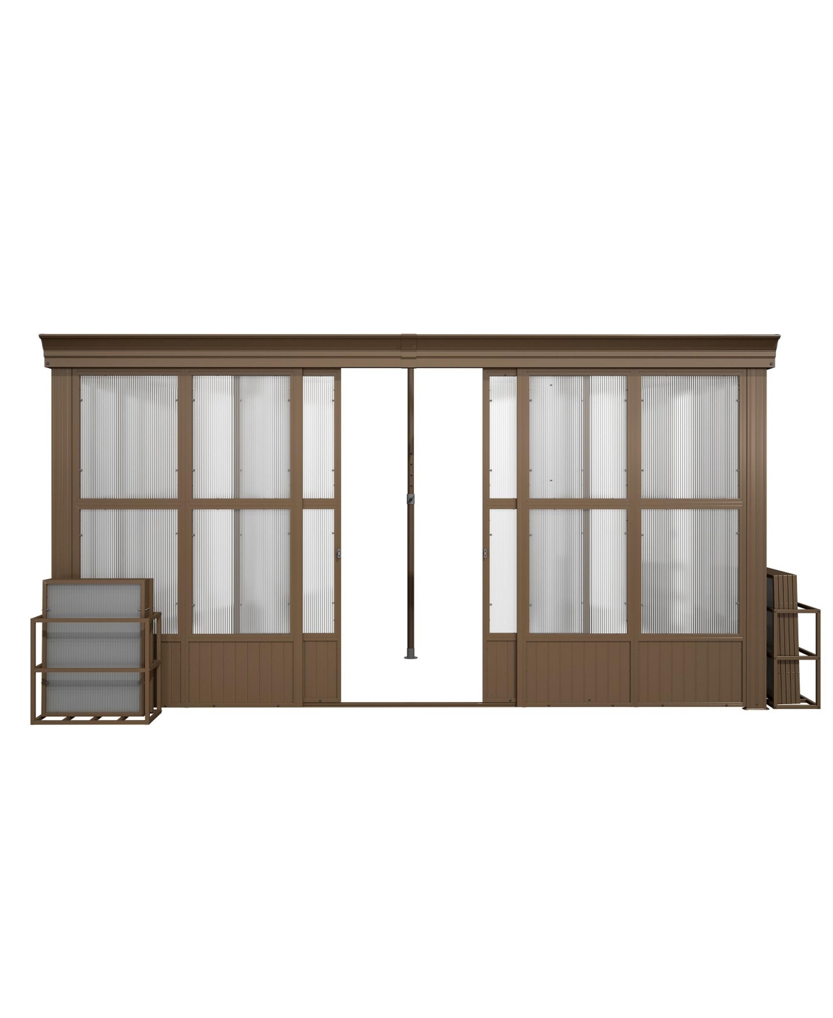 12x14FT Wall Mounted Solarium with Sloping Polycarbonate Roof - Brown