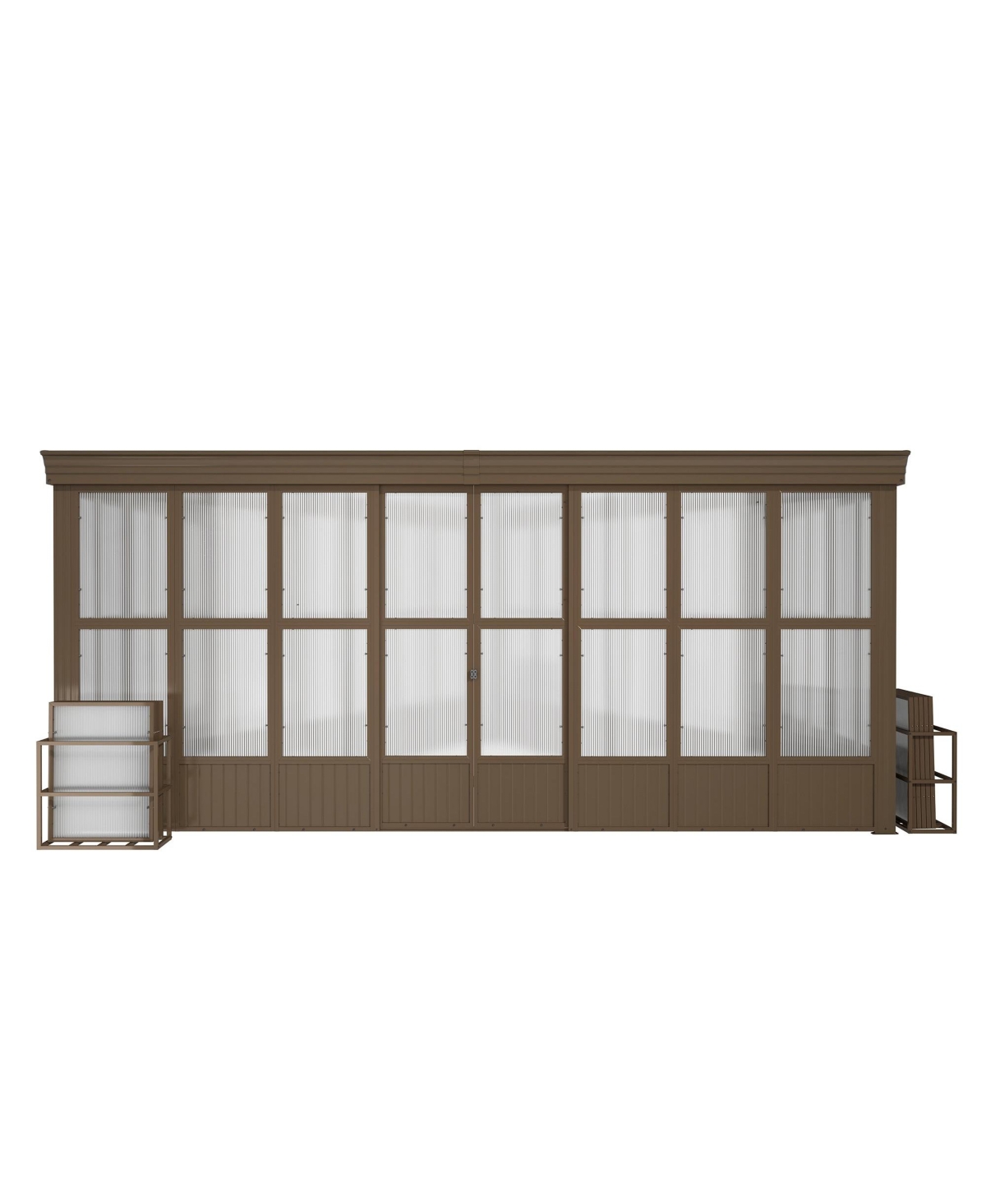12x16FT Lean-to Sunroom,Wall Mounted Solarium with Sloping Polycarbonate Roof - Brown