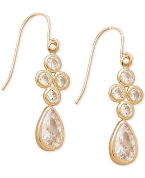 image of Cubic Zirconia Drop Earrings in 10k Gold, 1 inch