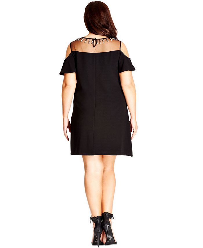 City Chic Plus Size Embellished Illusion-Neckline A-Line Dress ...