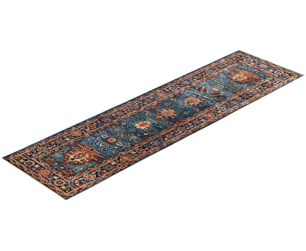 Adorn Hand Woven Rugs Serapi M1945 2'7''x9'6'' Runner Area Rug In Light Blue