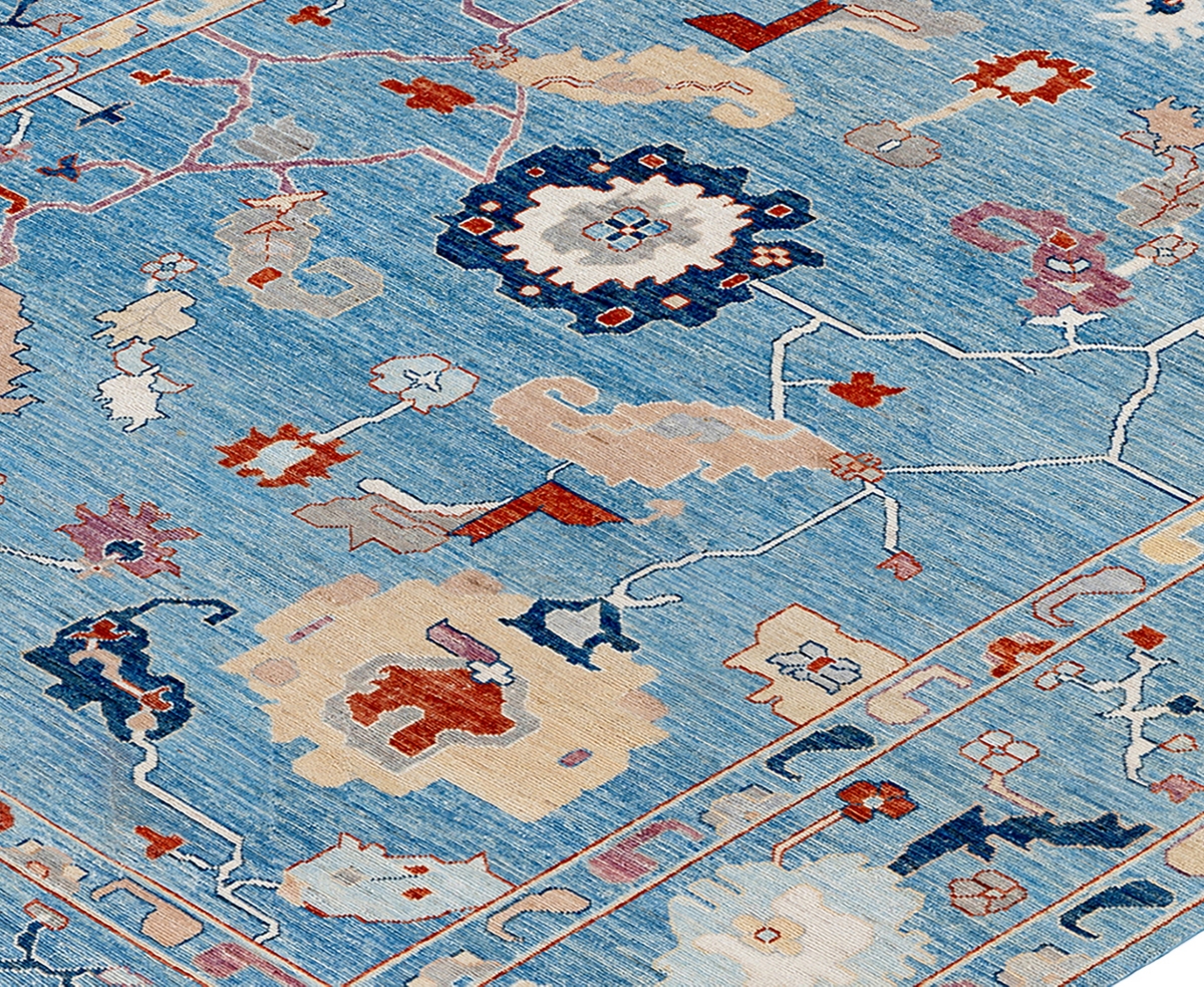 Adorn Hand Woven Rugs Colorful Oushak M1945 9'2''x12'8'' Area Rug In Light Blue