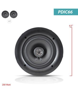 PDIC66 6.5" In-Wall/In-Ceiling 2-Way Stereo Speakers - Flush Mount, 200W, White, Pair