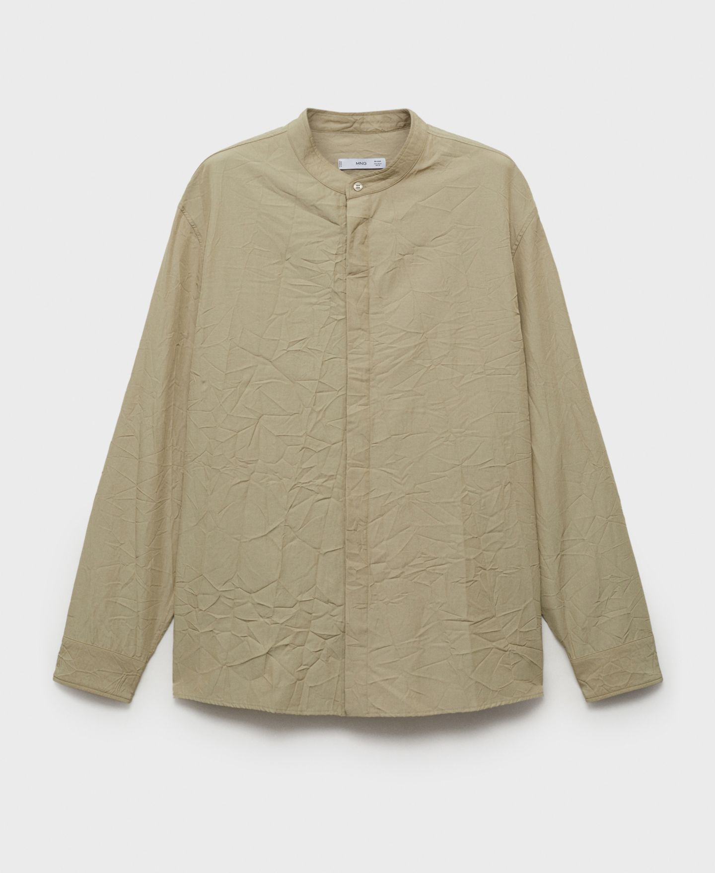 Мужская рубашка Mango Wrinkled-Effect Crew Neck, цвет: Пастельный зелёный — фото 2