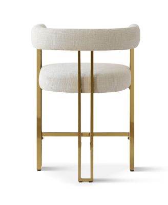Set of 2 Counter Height Stools, 25" Upholstered Chairs with Gold Metal Legs, Curved Back & Armrests-Maison Boucle