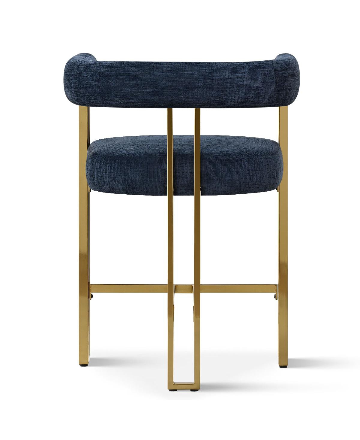 Set of 2 Counter Height Stools, 25" Upholstered Chairs with Gold Metal Legs, Curved Back & Armrests-Maison Boucle