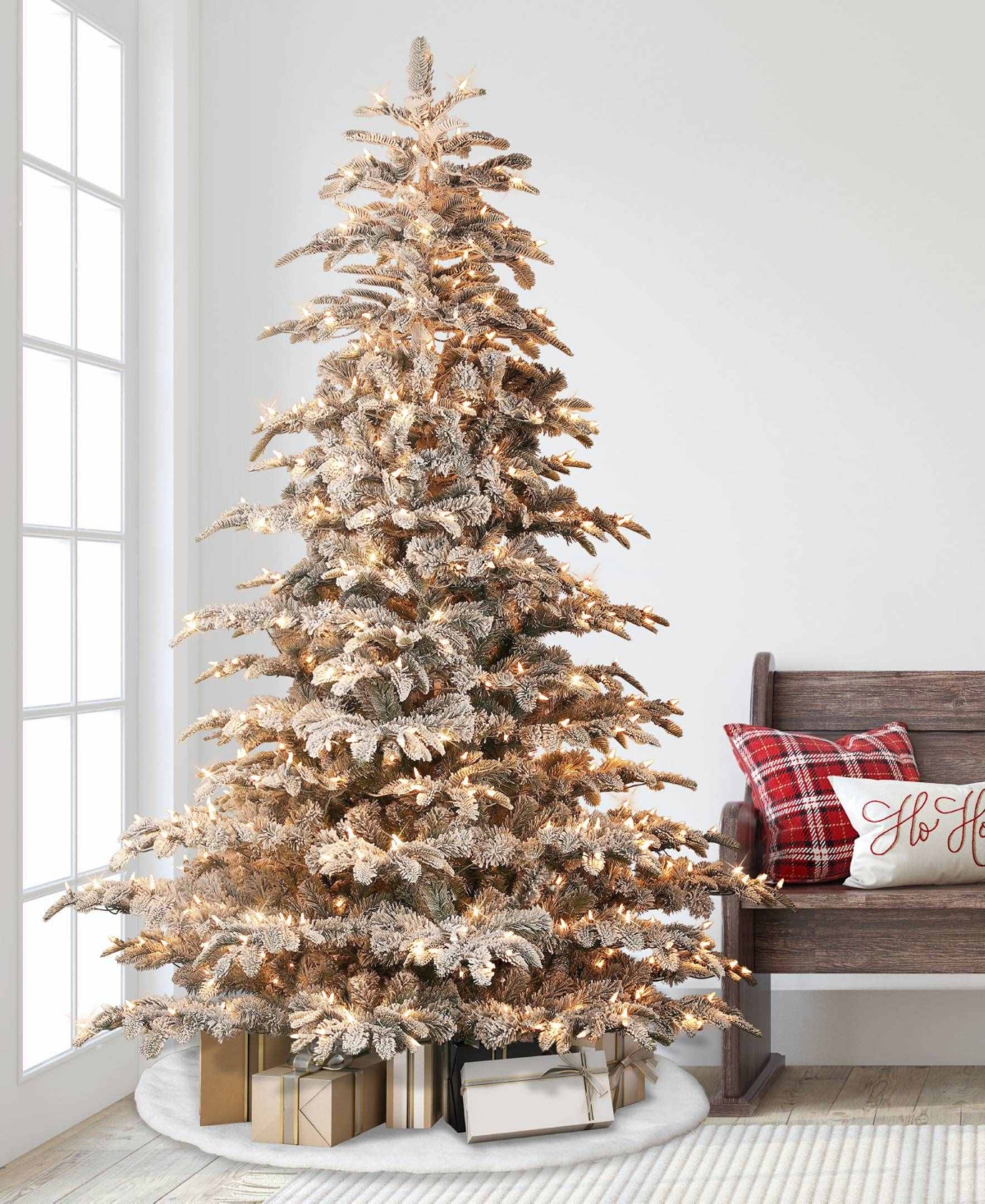 Puleo 7.5FT Pre-lit Arctic Fir Flocked Artificial Christmas Tree