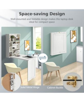 Wall Mounted Fold-Out Convertible Floating Desk Space Saver
