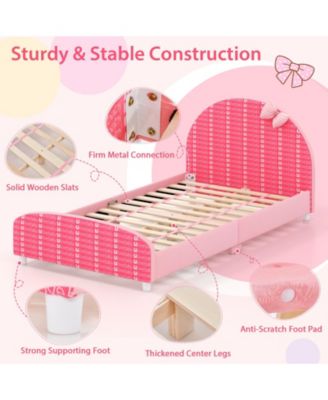 Wood Upholstered Twin Bed Platform with Slat Support