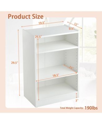 3-Tier Bookcase Open Display Rack Cabinet with Adjustable Shelves