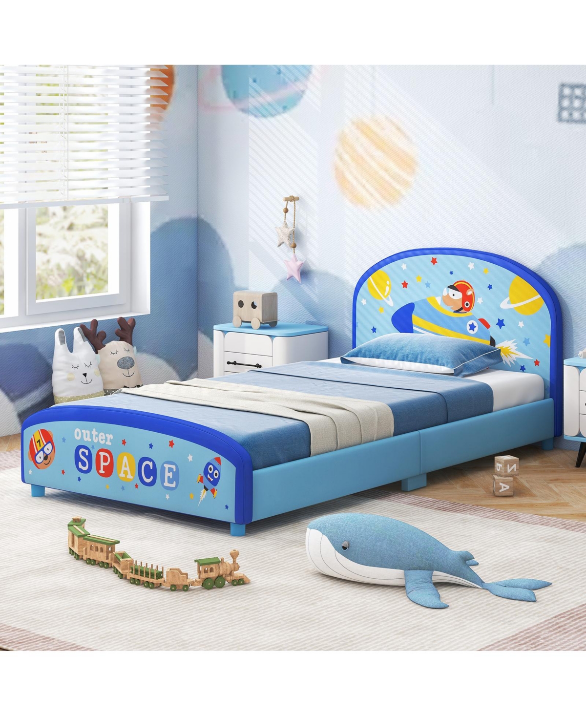 Wood Upholstered Twin Bed Platform with Slat Support