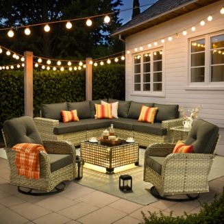 XIZZI 9-Piece Outdoor Rattan Patio Set with Sectional Sofa, Extra