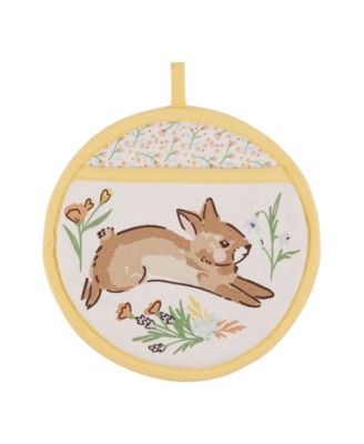 Spring Bunny Cotton Potholder and Dishtowel Gift Set