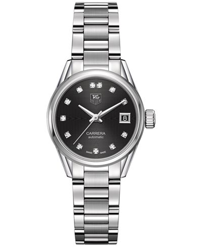 TAG Heuer Women's Swiss Automatic Carrera Calibre 9 Diamond (1/10 ct. t.w.) Stainless Steel Bracelet Watch 28mm WAR2413.BA0776