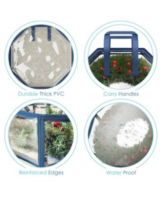 Wreath Storage Container - Clear Christmas Wreath Storage Bag, Dual Zipper and Handles - 24" Premium Wreath Storage Organizer Box - 2 Pack