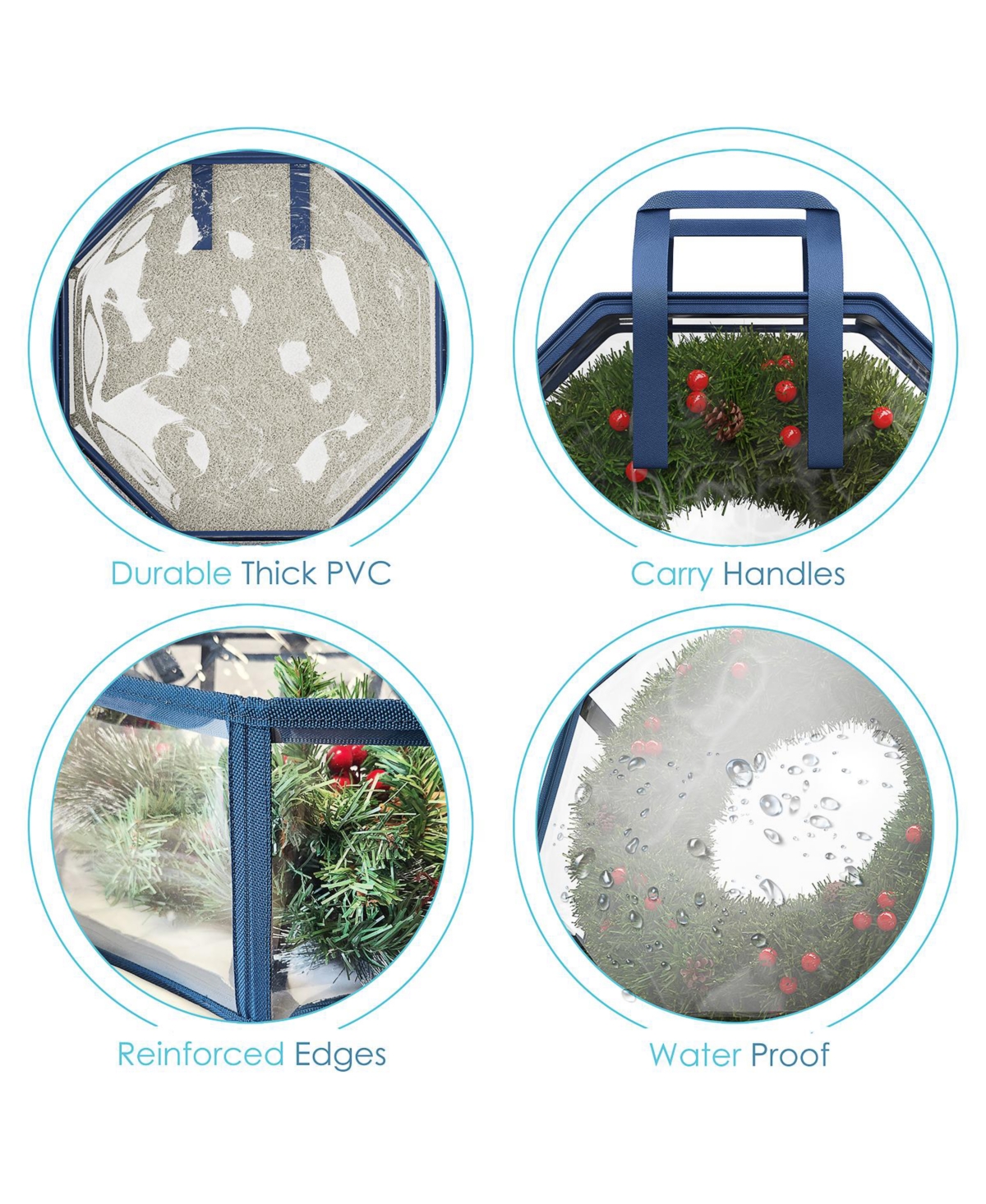 Wreath Storage Container - Clear Christmas Wreath Storage Bag, Dual Zipper and Handles - 24" Premium Wreath Storage Organizer Box - 2 Pack