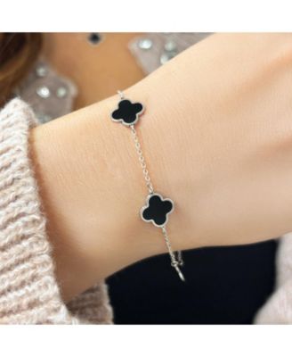 Small Onyx Clover Bracelet 14K White Gold