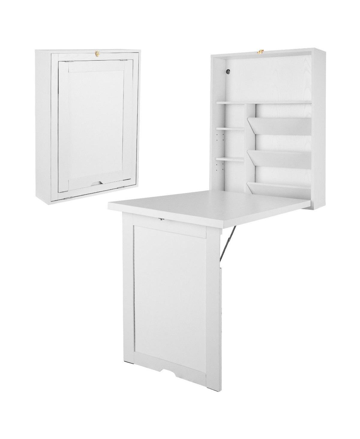 Wall Mounted Fold-Out Convertible Floating Desk Space Saver - White
