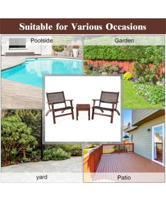 3PCS Patio Rattan Furniture Set Coffee Table