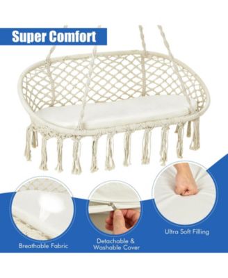 2 Person Hanging Hammock Chair with Cushion Macrame Swing