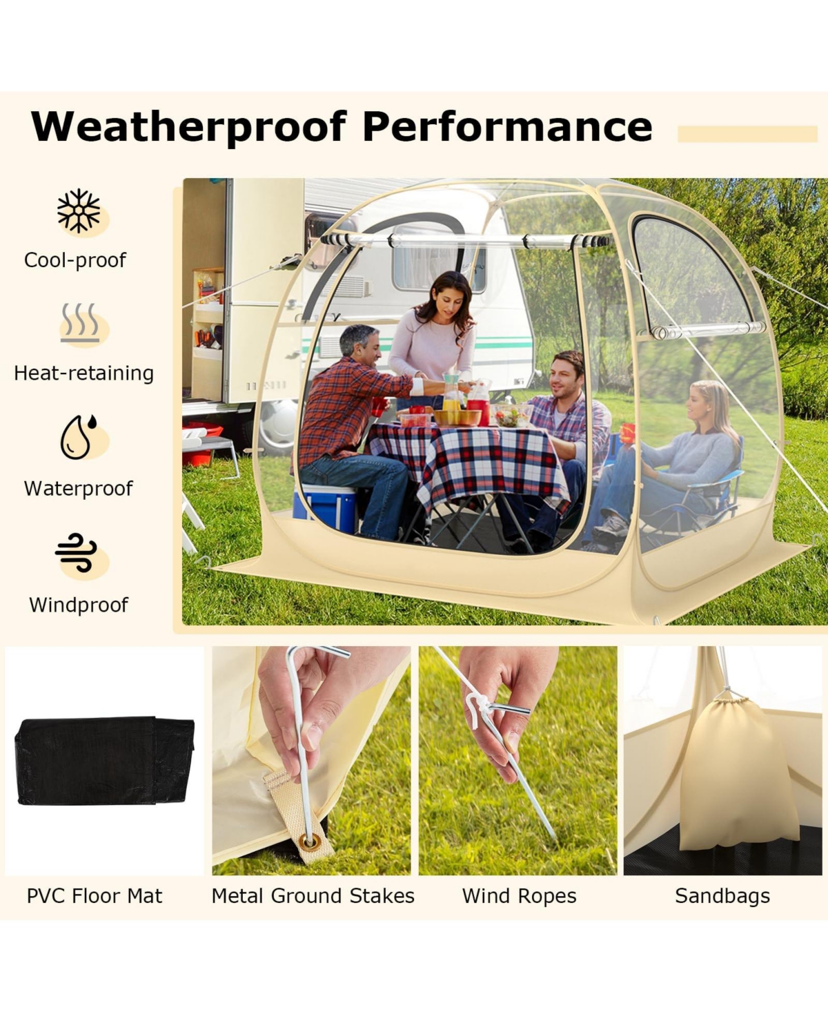 Instant Pop up Sports Tent with Carrying Bag and Floor Mat for 1-2/5-6 People