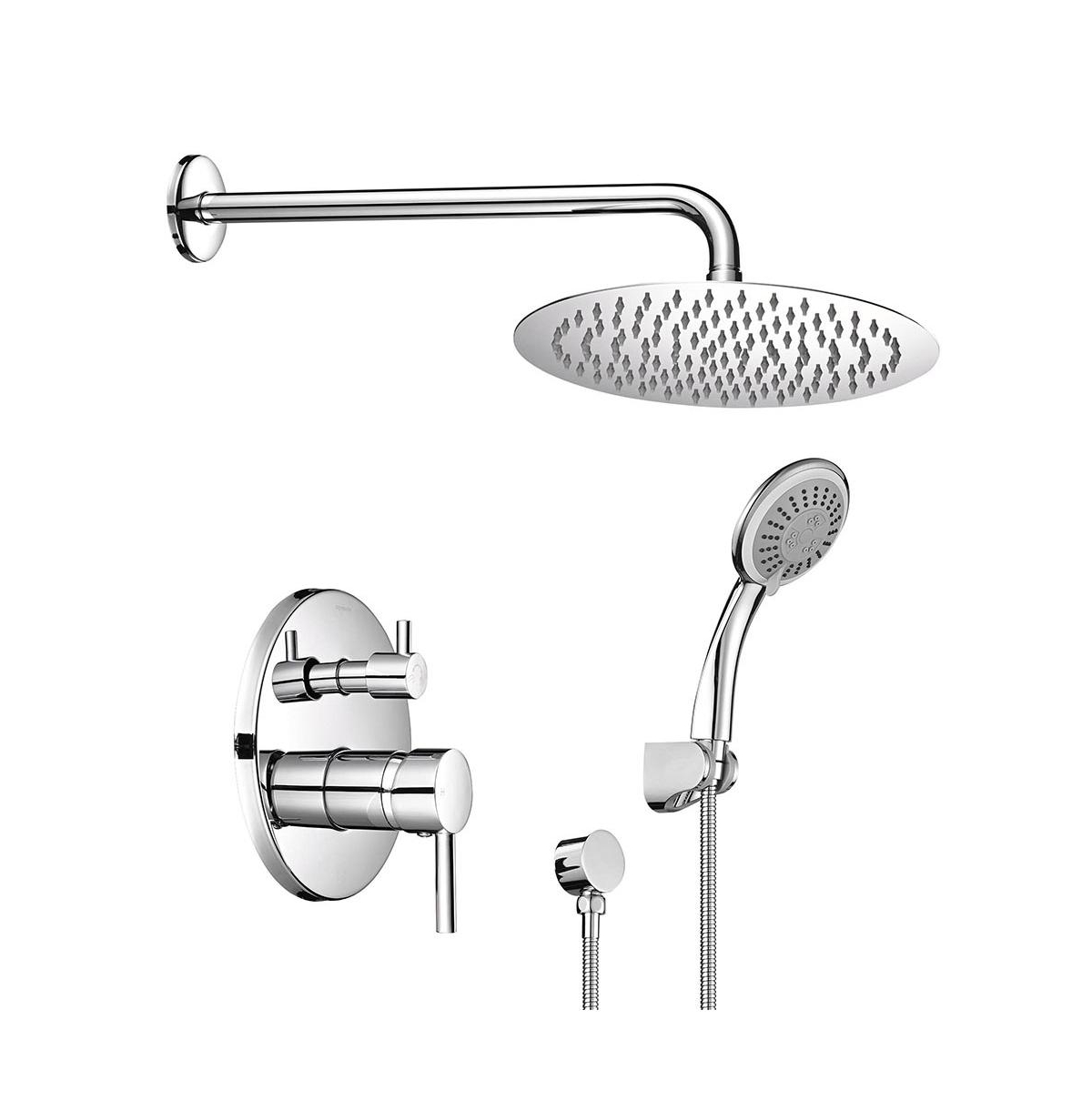 Aquaterior Shower Faucet Set Wall Mount Concealed Mixer Round Rain Shower Chrome - Natrual