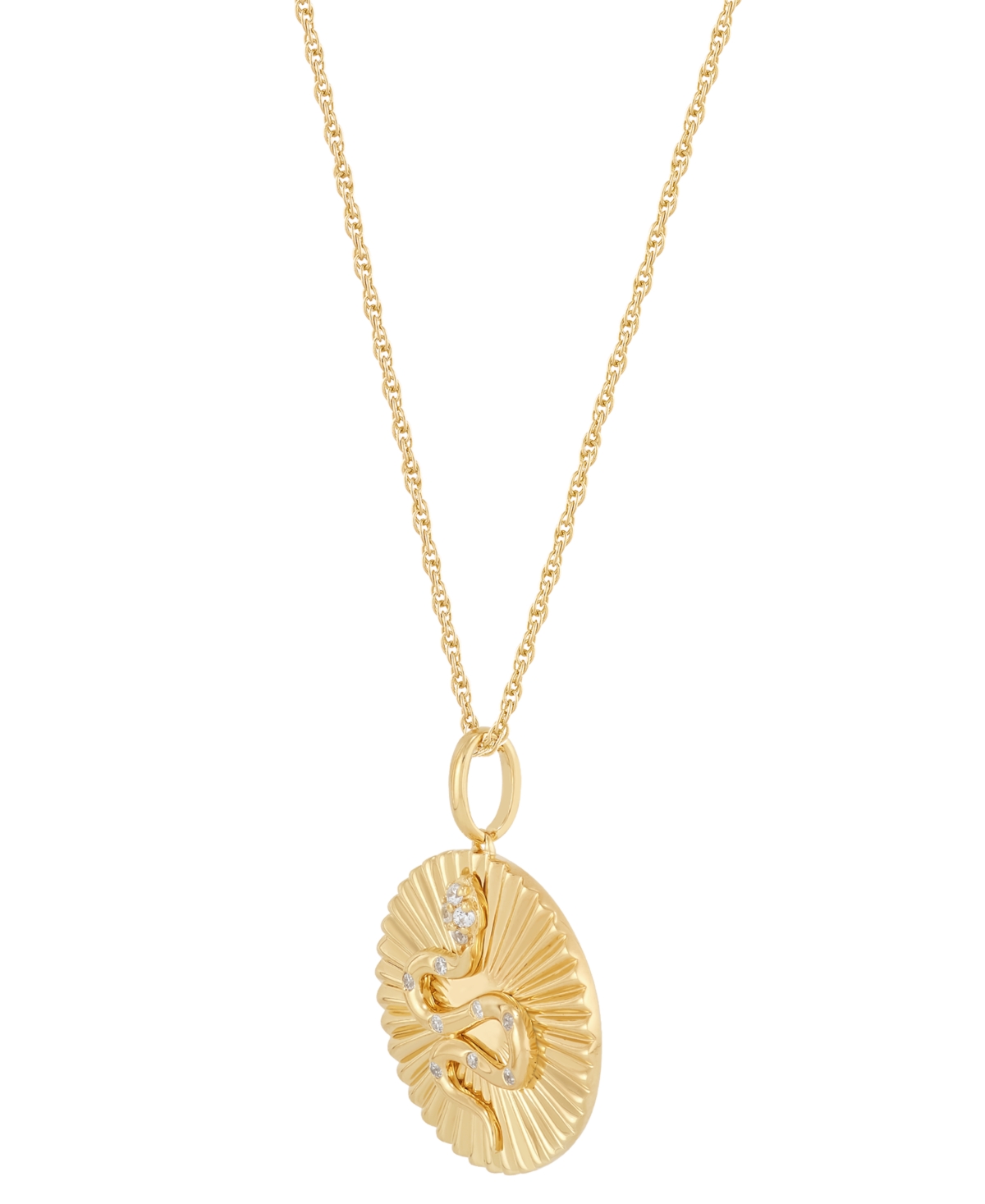Macy's Diamond Accent Snake Sunray Disc Pendant Necklace In 14k Gold-plated Sterling Silver, 16" + 2" Exten In Gold-plated Sterling Silver
