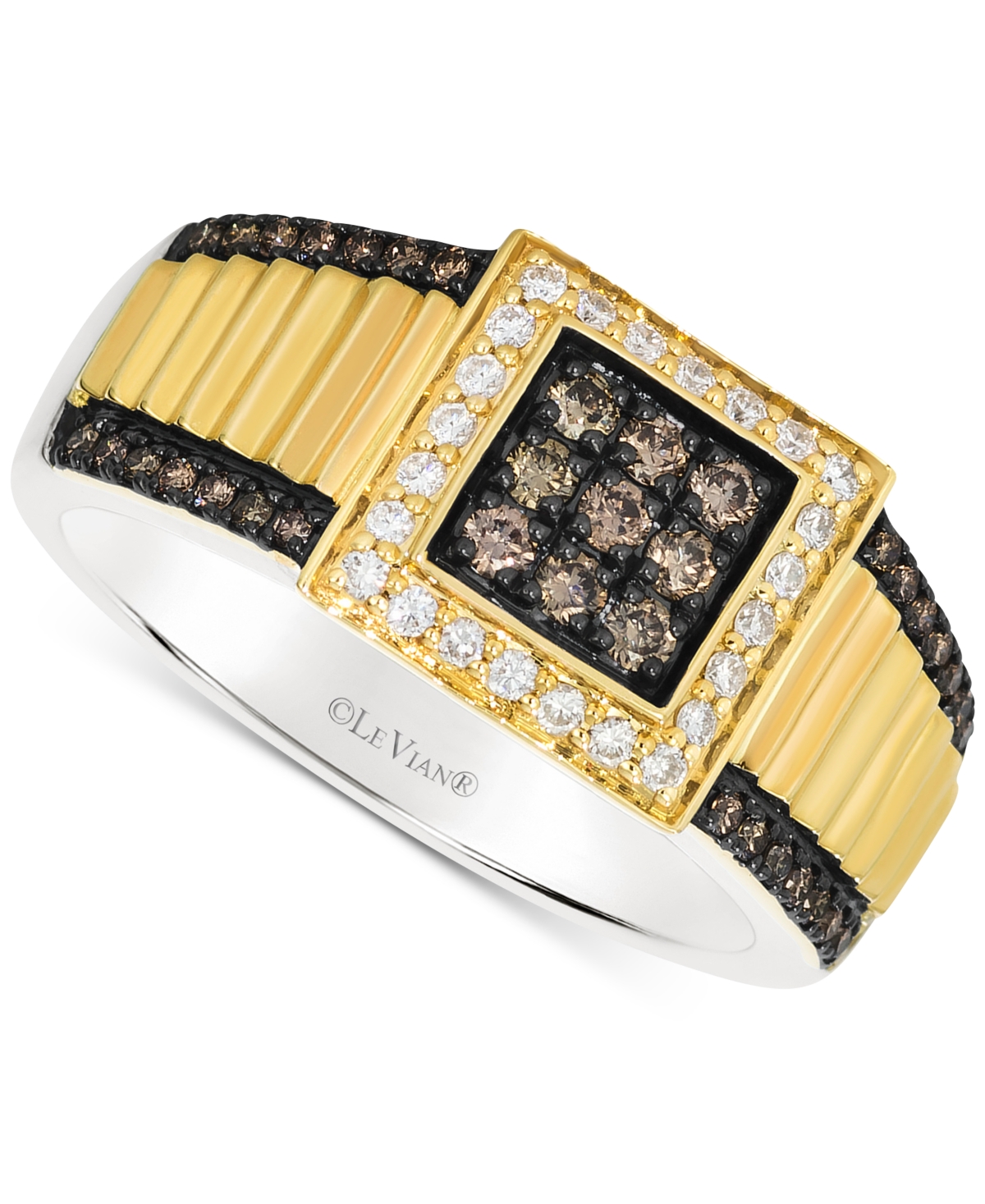 Le Vian Chocolatier Men's Chocolate Diamond & Vanilla Diamond Square Cluster Ribbed Ring (1/2 Ct. T.w.) In 1